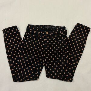 7 For All Mankind Black and Bronze Polka Dot Skinny Jeans